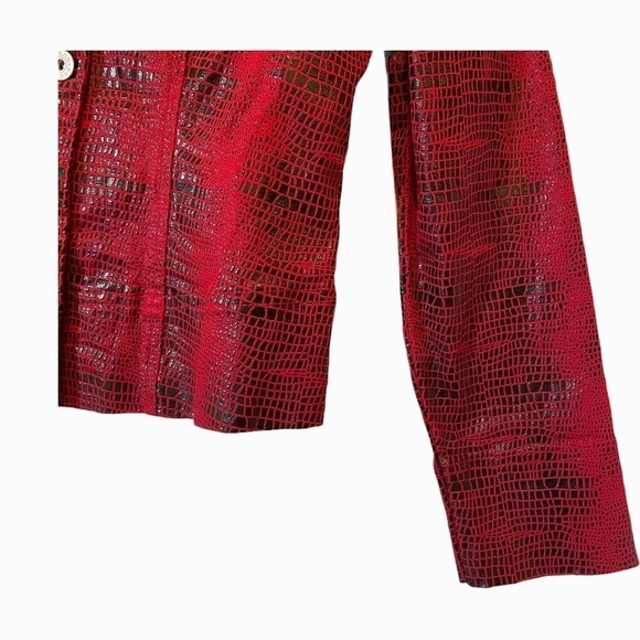 Guess  Ladies Red and Black Premium Denim Jacket - Picture 3 of 10